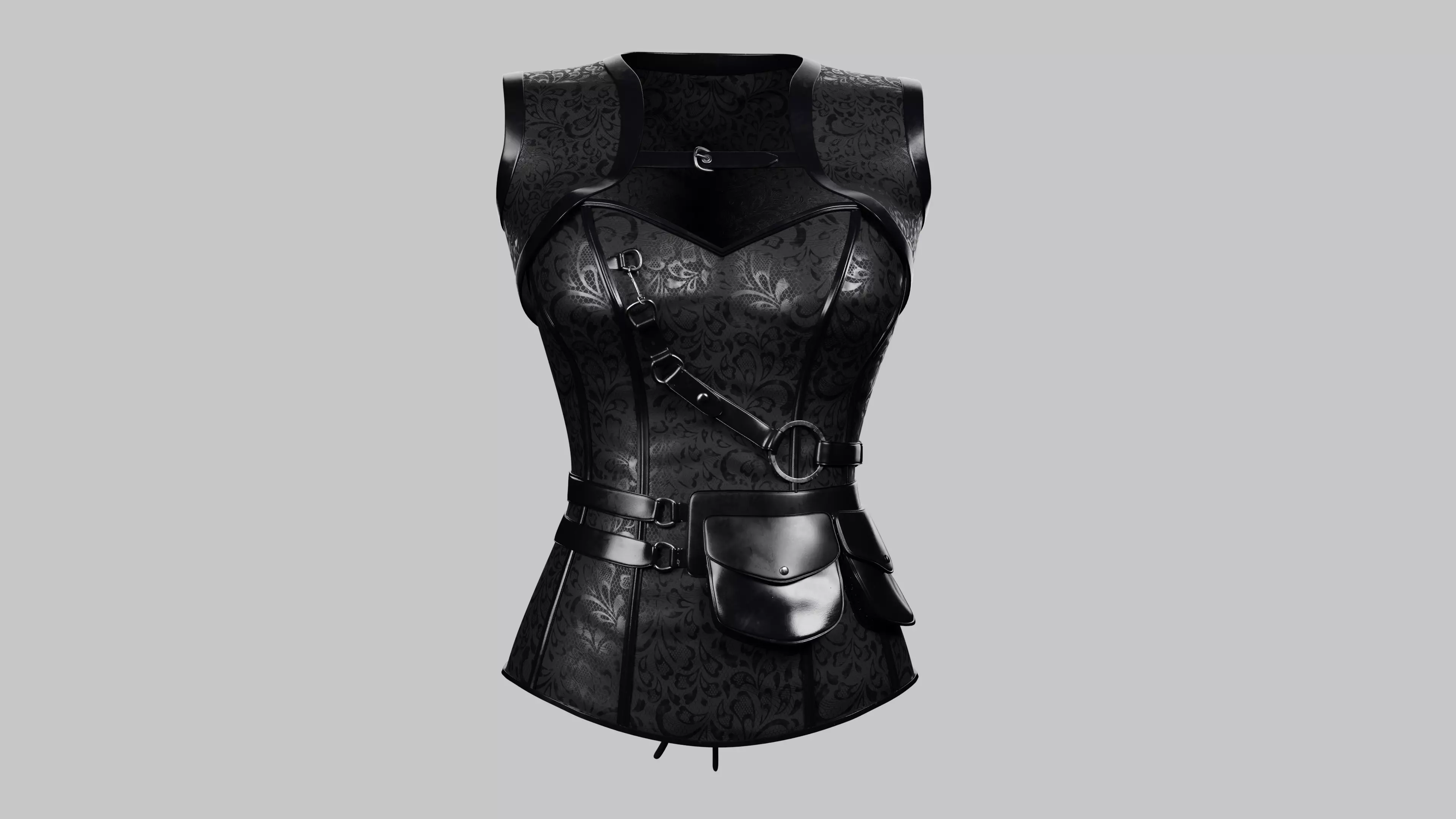 Corset Black Low-poly 3D model_0