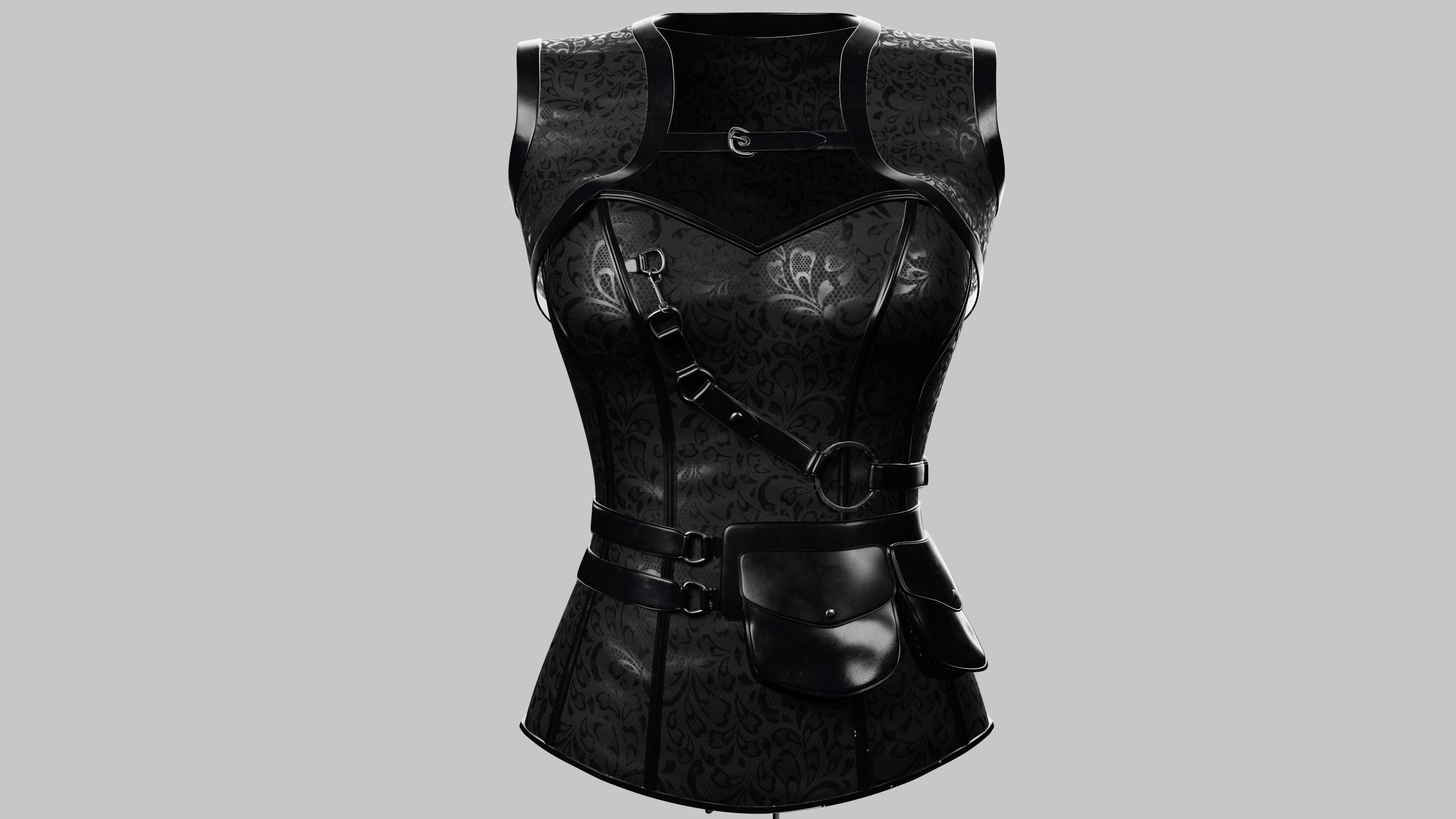 Corset Black Low-poly 3D model_2