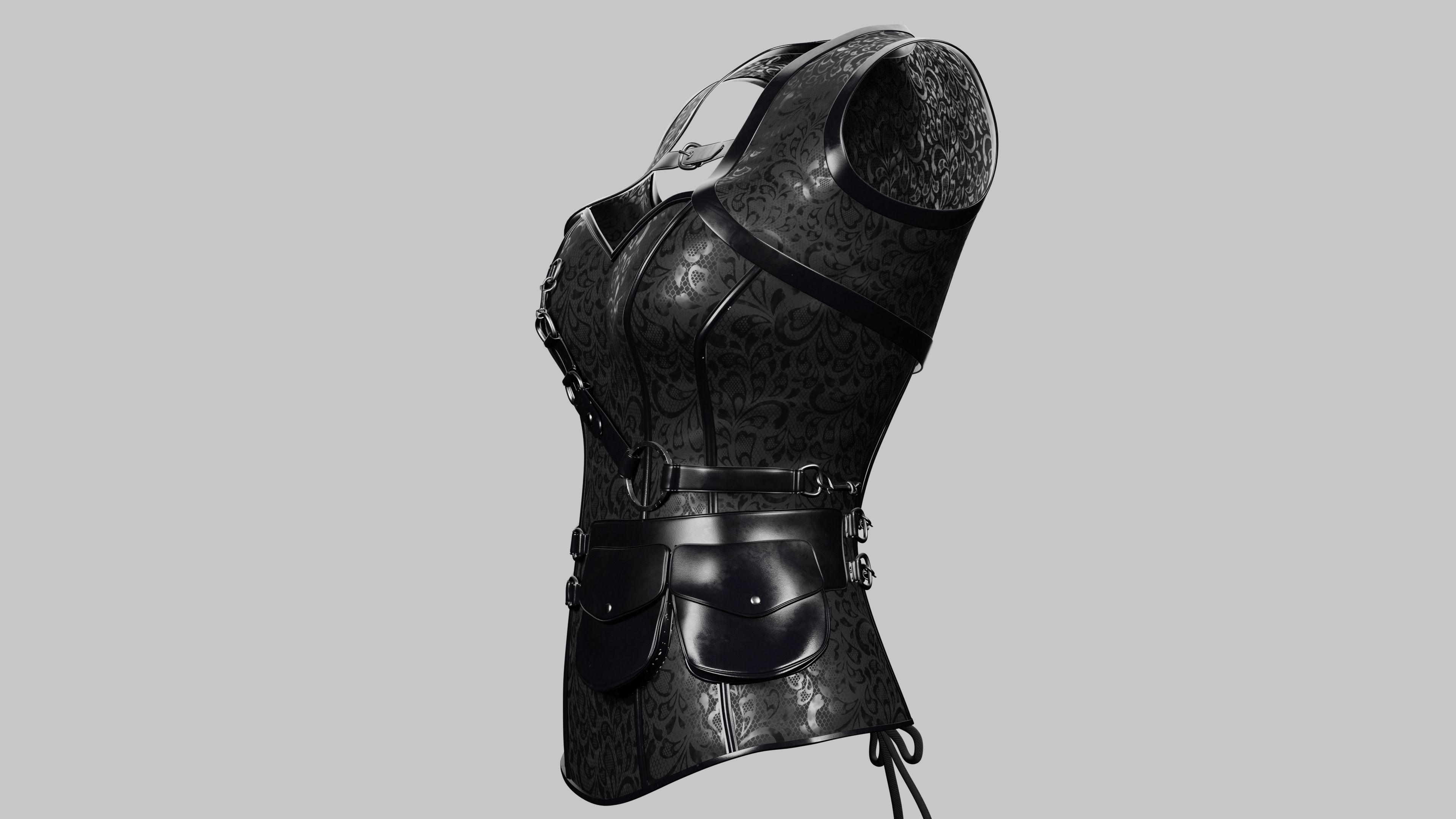 Corset Black Low-poly 3D model_4