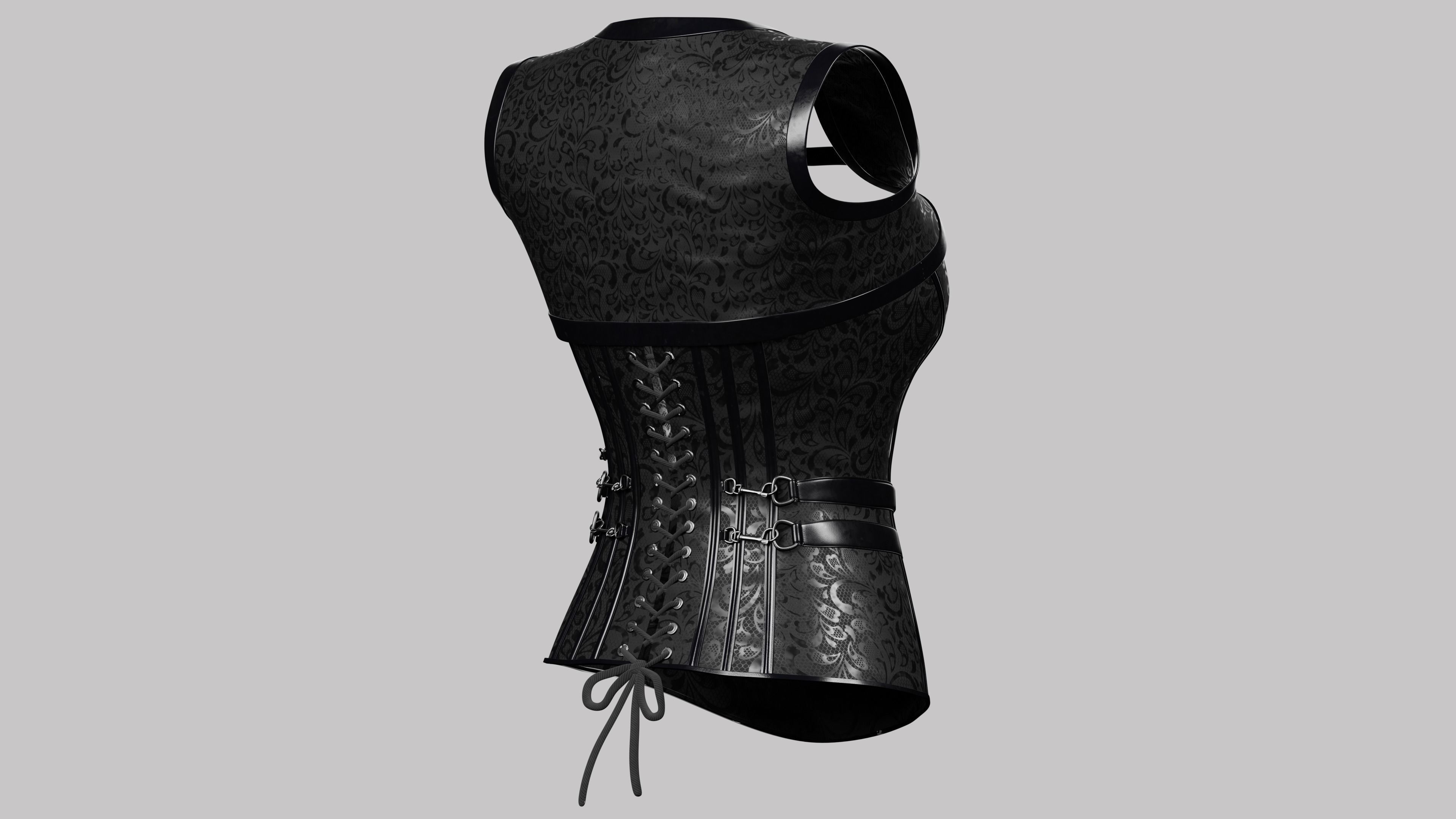 Corset Black Low-poly 3D model_7