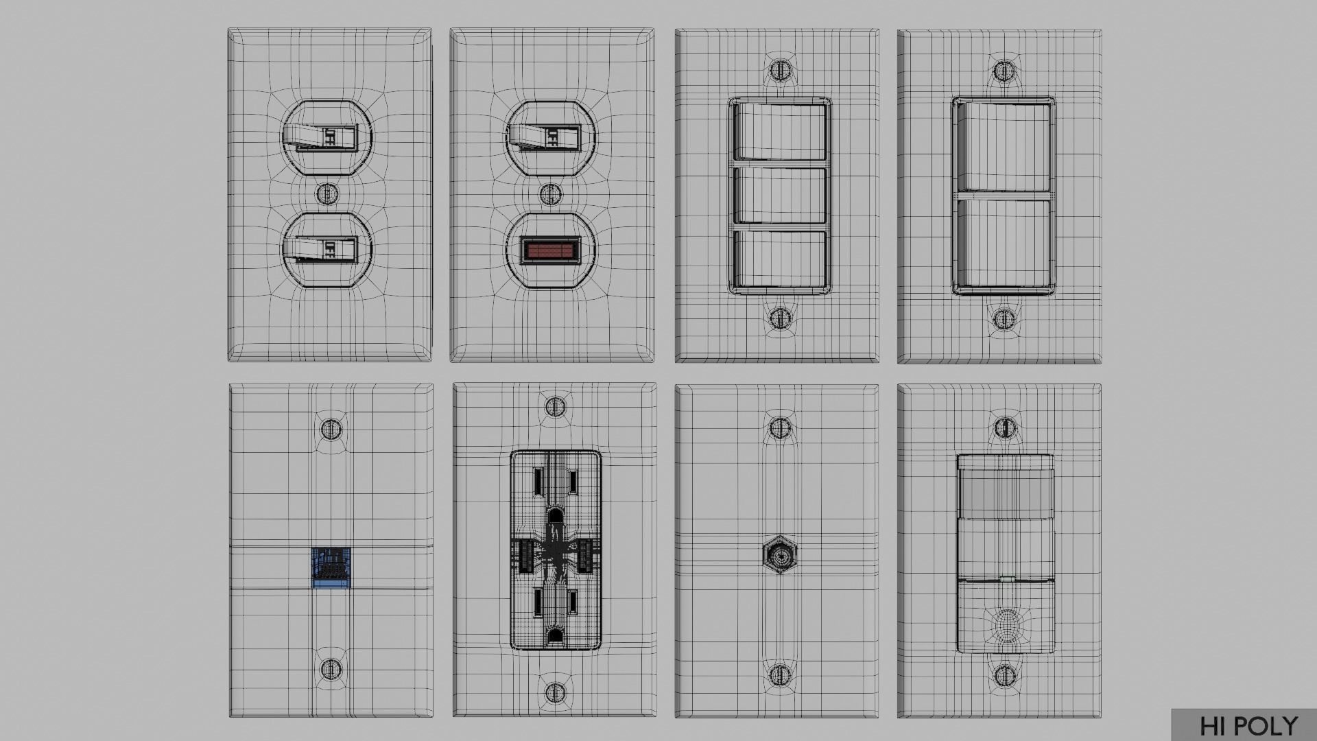 Light switches and outlets High Poly AND Low Poly pack 2 Low-poly 3D model_28