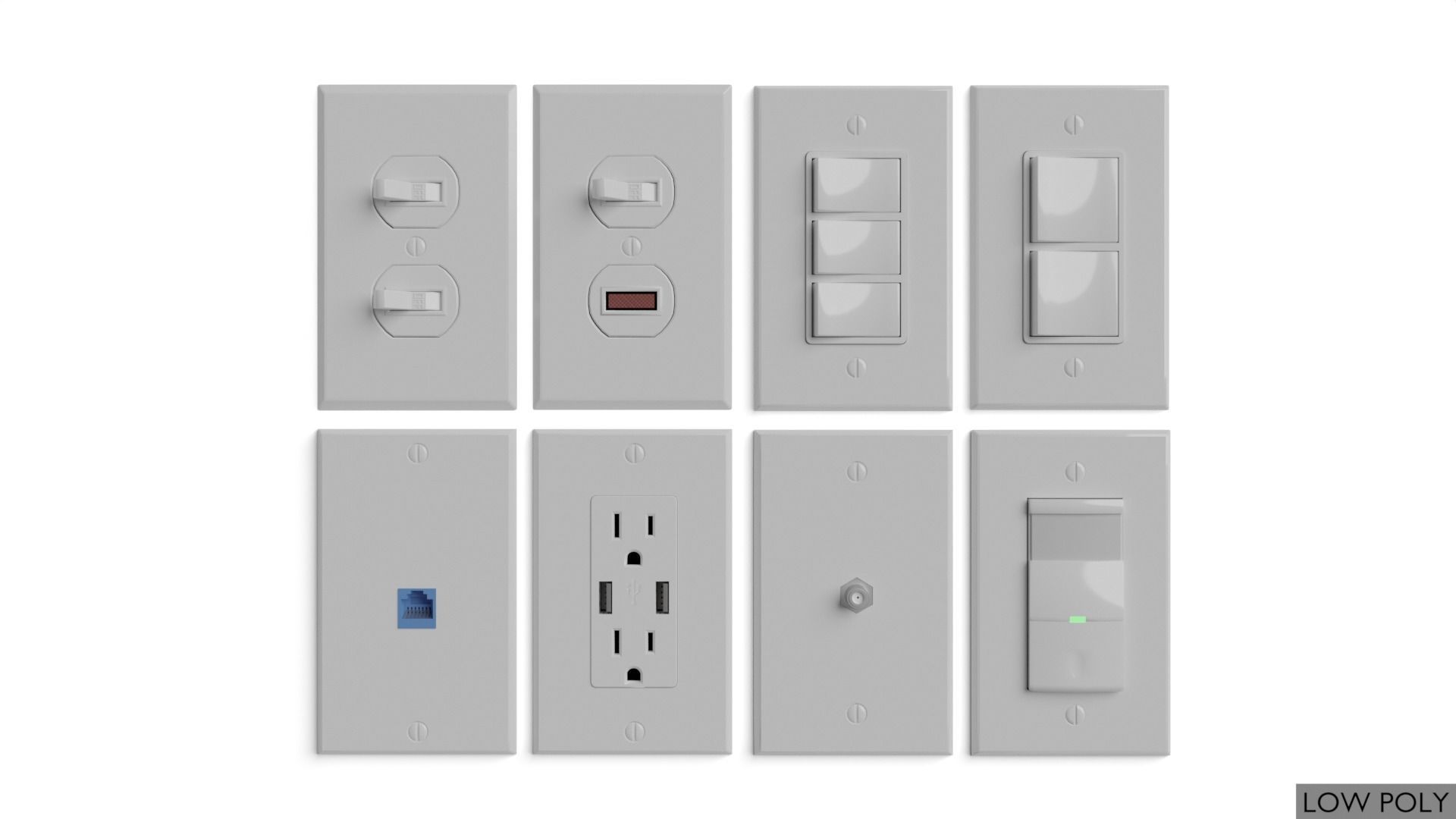 Light switches and outlets High Poly AND Low Poly pack 2 Low-poly 3D model_2