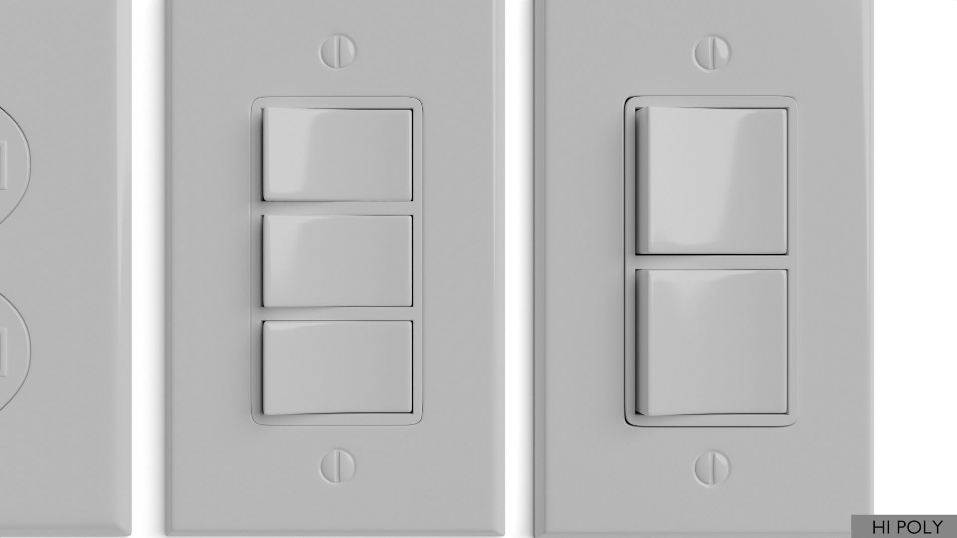 Light switches and outlets High Poly AND Low Poly pack 2 Low-poly 3D model_17