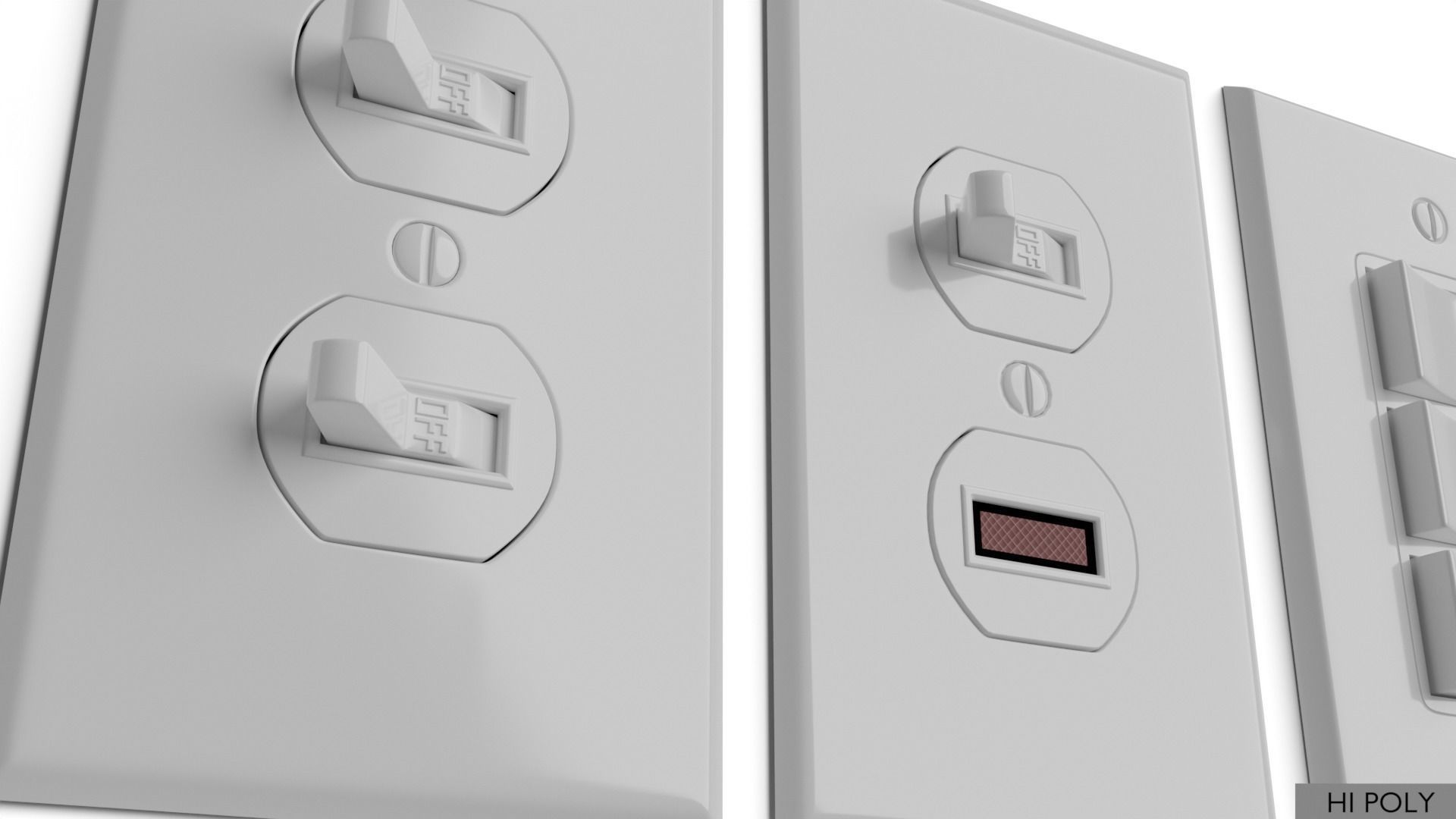 Light switches and outlets High Poly AND Low Poly pack 2 Low-poly 3D model_20