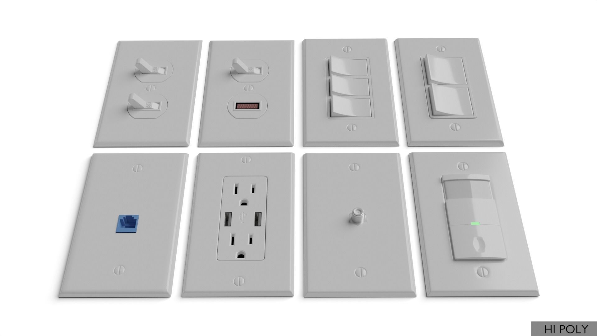 Light switches and outlets High Poly AND Low Poly pack 2 Low-poly 3D model_26