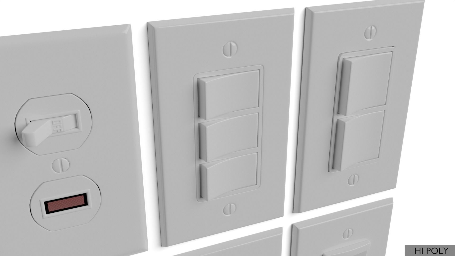Light switches and outlets High Poly AND Low Poly pack 2 Low-poly 3D model_21