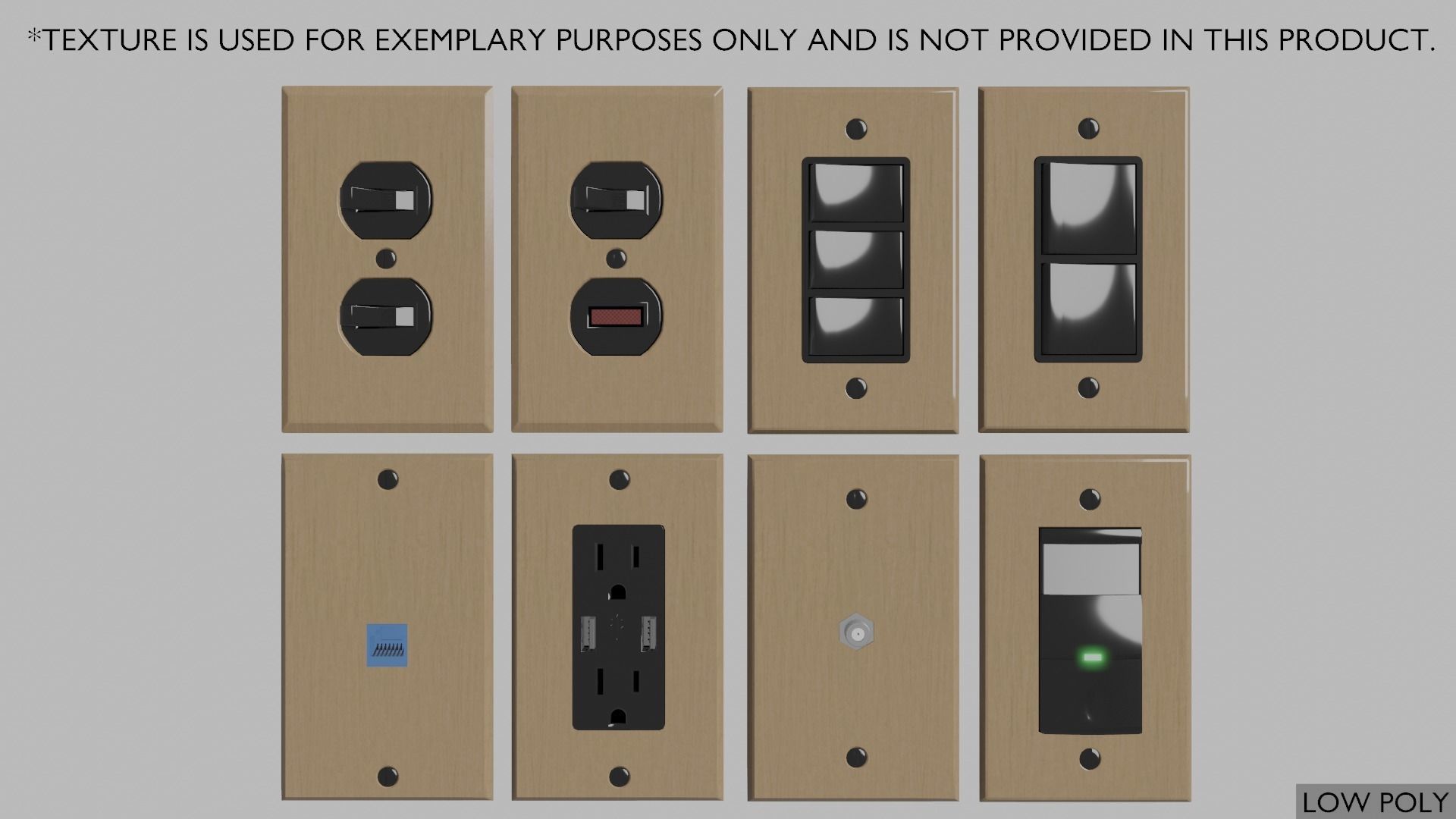 Light switches and outlets High Poly AND Low Poly pack 2 Low-poly 3D model_29