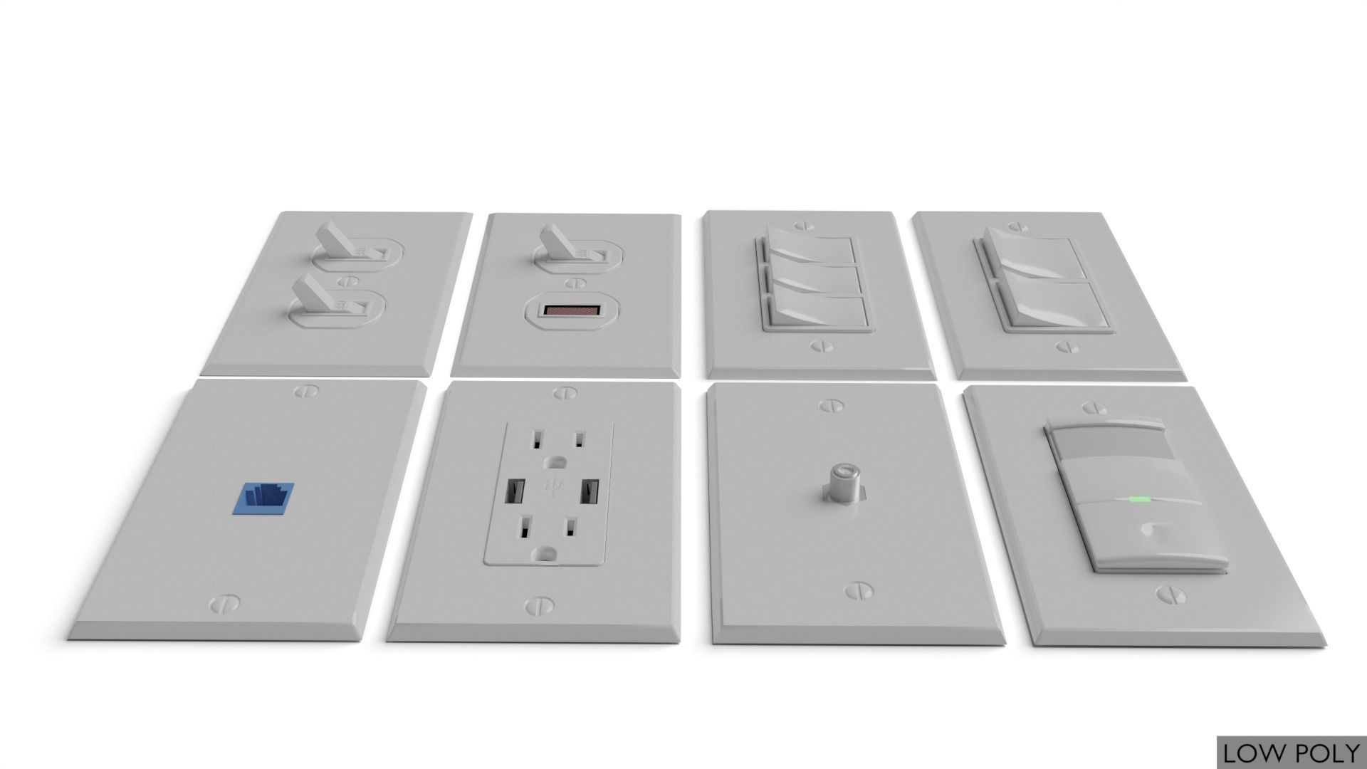 Light switches and outlets High Poly AND Low Poly pack 2 Low-poly 3D model_14