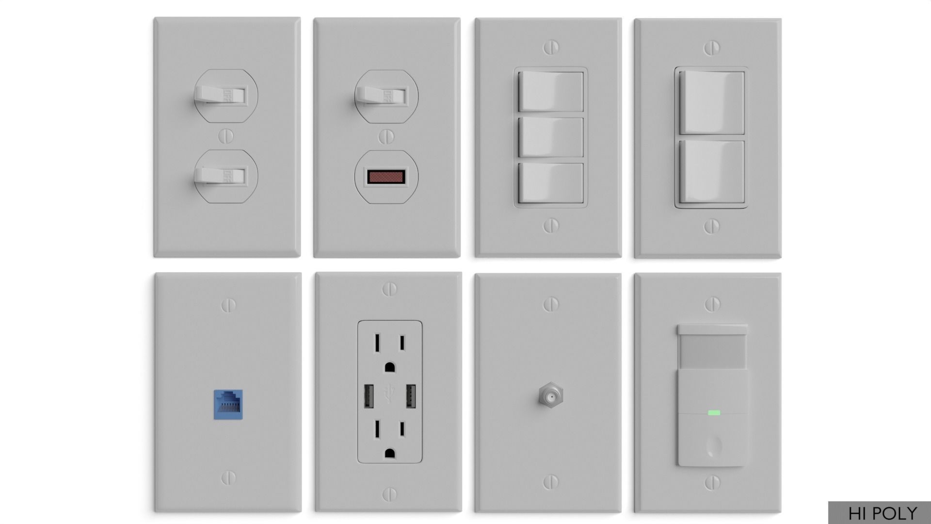 Light switches and outlets High Poly AND Low Poly pack 2 Low-poly 3D model_15