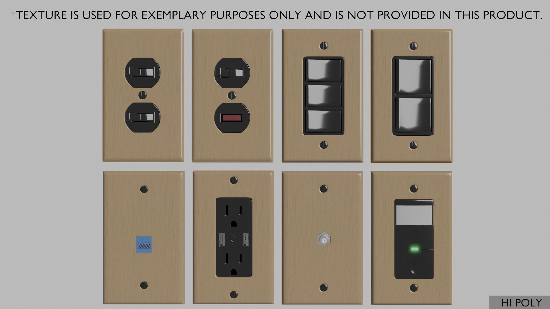 Light switches and outlets High Poly AND Low Poly pack 2 Low-poly 3D model_30