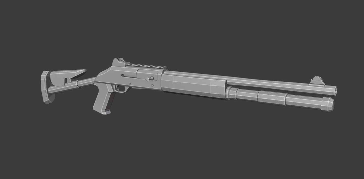 XM1014 Low Poly shotgun Low-poly 3D model_6