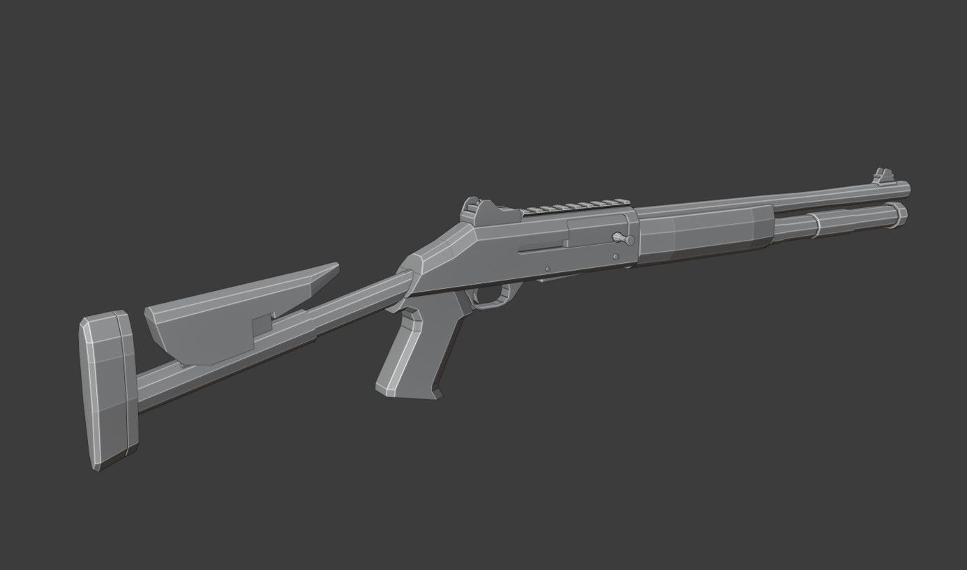 XM1014 Low Poly shotgun Low-poly 3D model_5