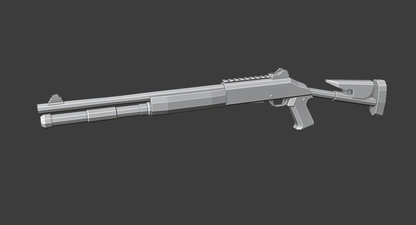XM1014 Low Poly shotgun Low-poly 3D model_7