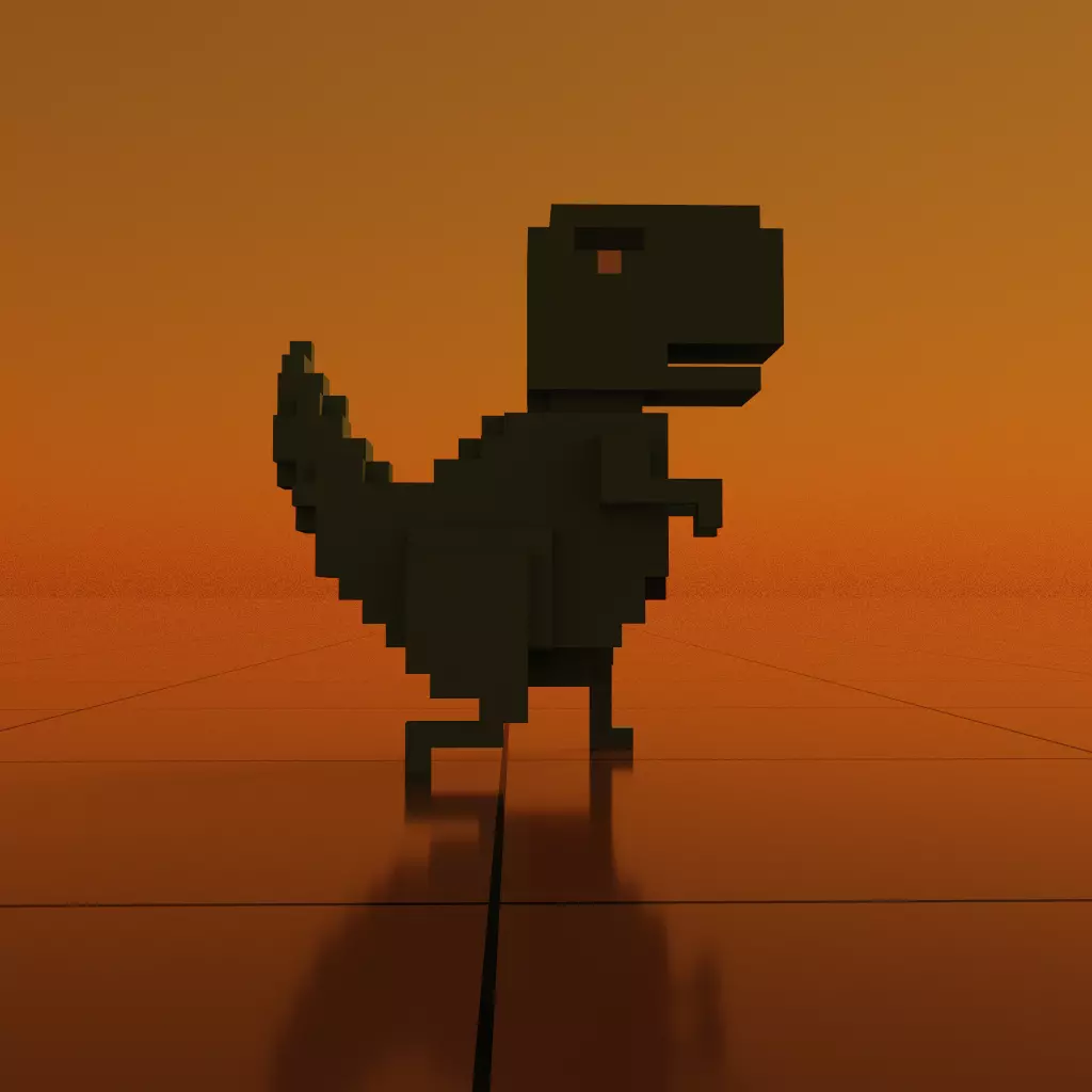 T-Rex pixel dinosaur in sun Free low-poly 3D model_0