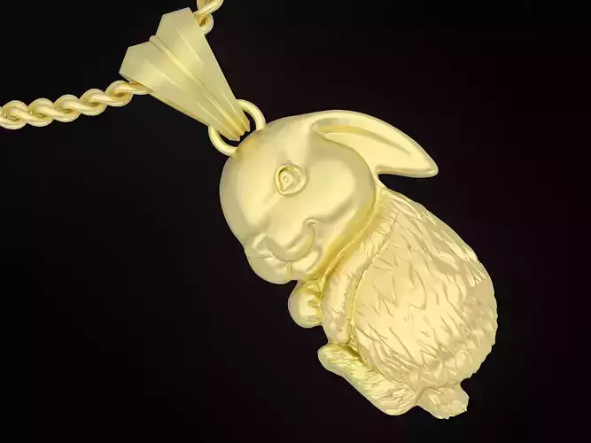 Cute rabbit pendant Sculpture jewelry gold necklace Silver 3D print model