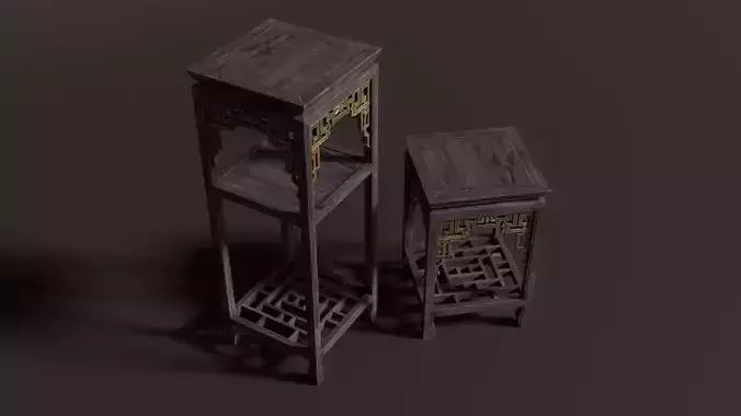 3D Chinese Wooden End Table Antique Furniture Oriental Low-poly 3D model