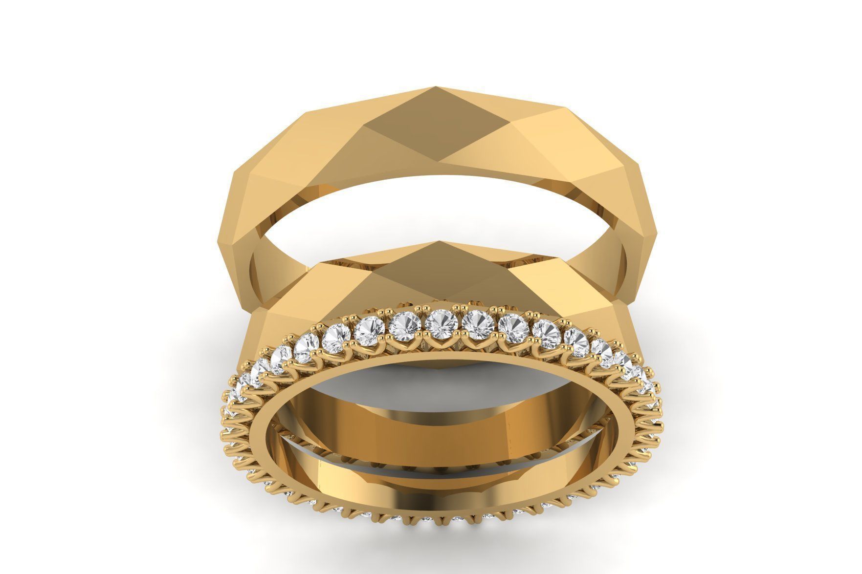 Geometric and Diamond Wedding Ring R 152 3D print model_1
