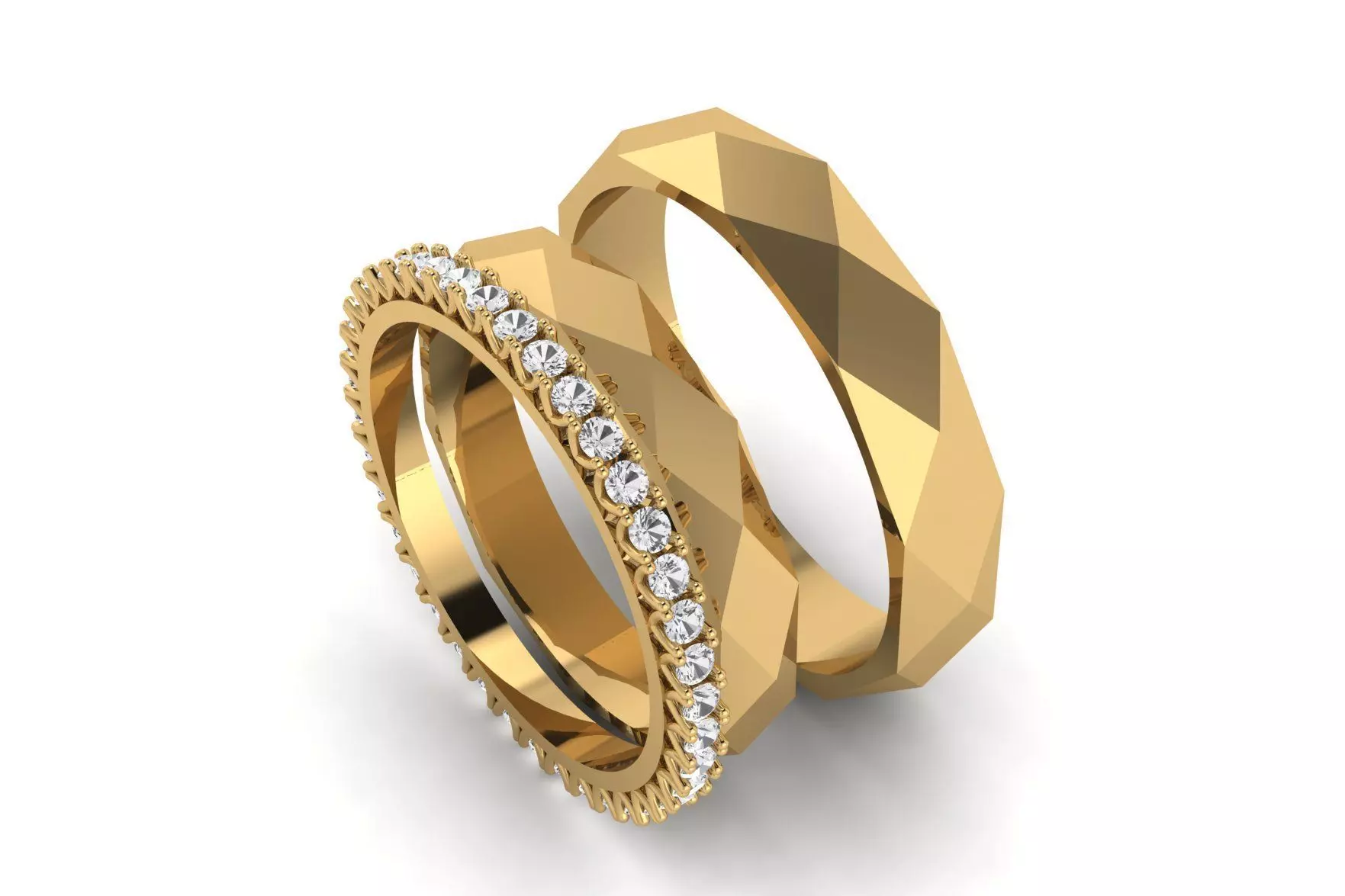 Geometric and Diamond Wedding Ring R 152 3D print model_0