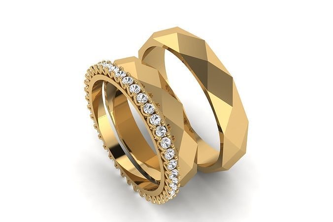 Geometric and Diamond Wedding Ring R 152 3D print model