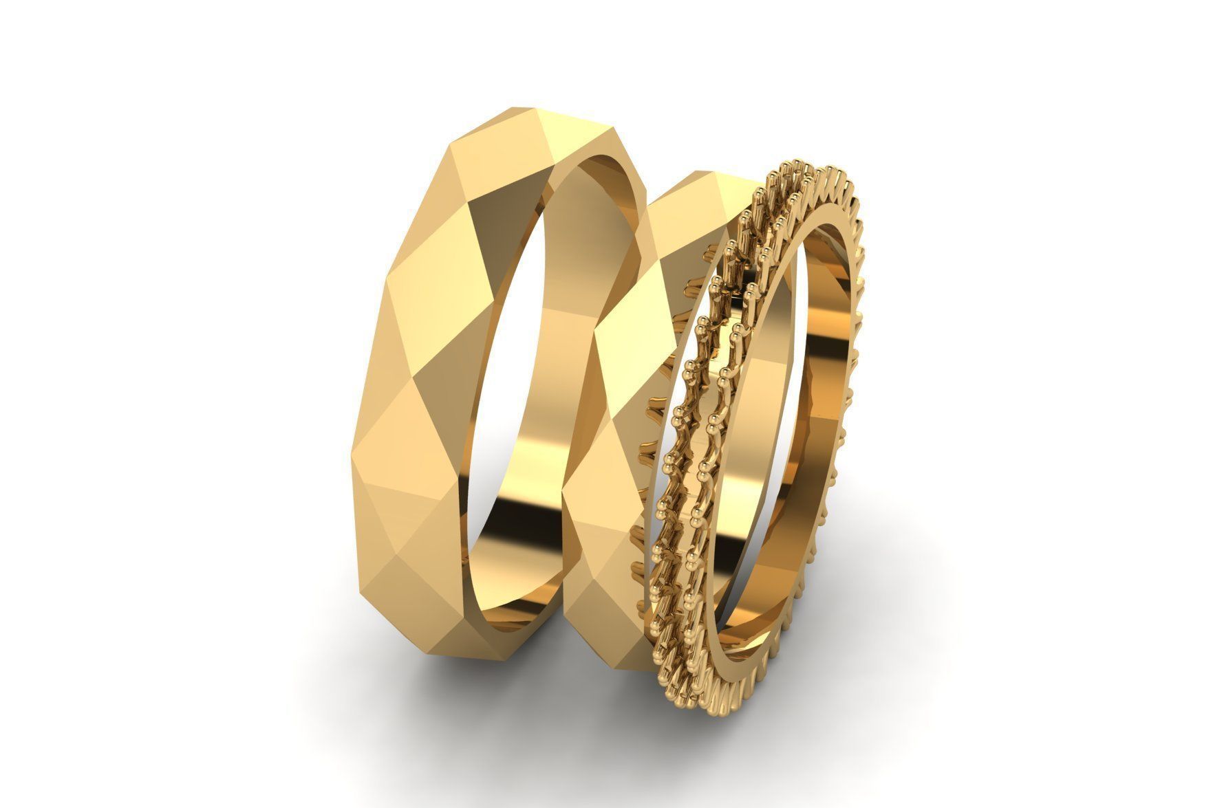 Geometric and Diamond Wedding Ring R 152 3D print model_2