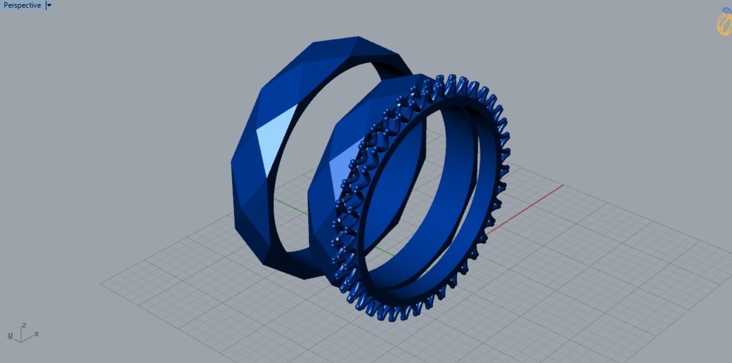 Geometric and Diamond Wedding Ring R 152 3D print model_7