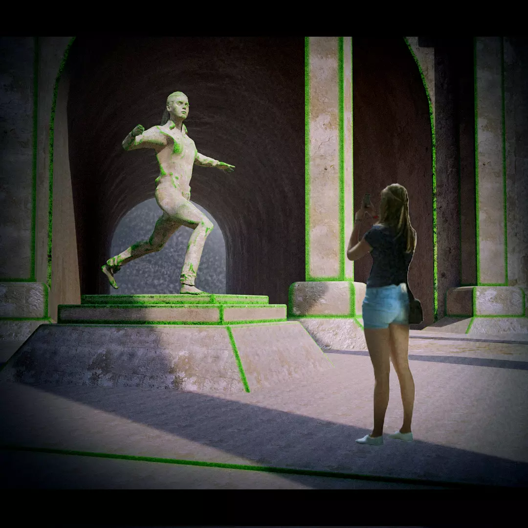 strong woman statue  a sculpture Low-poly 3D model_0