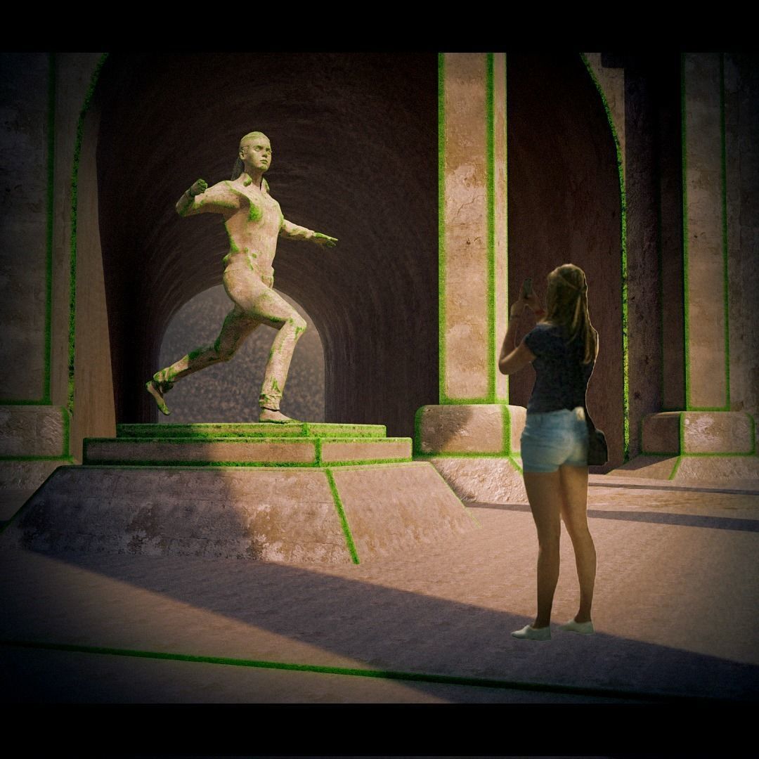 strong woman statue  a sculpture Low-poly 3D model_8
