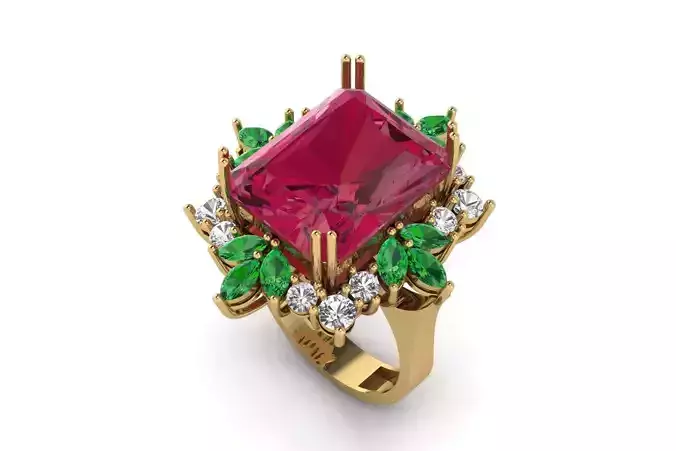 Emerald and Diamond Cluster Ring R 153