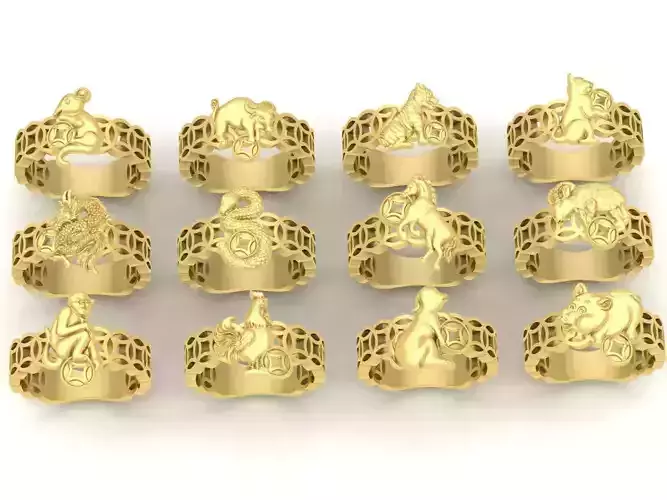 Chinese Zodiac 12 Animals Lucky Ring for Men  3595