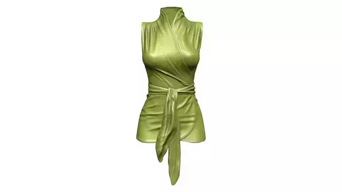 Green Tied Belt Wrapped Mini Dress