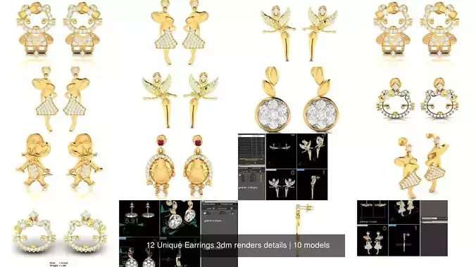 12 Unique Earrings 3dm renders details