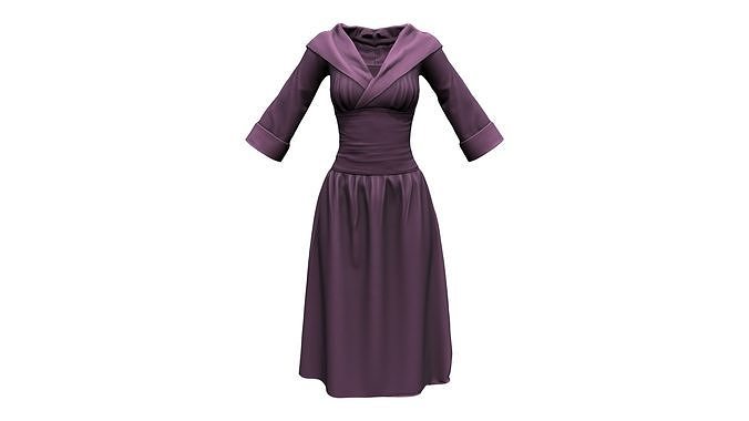 Wrapped Neck Long Skirt Coat Dress Low-poly 3D model