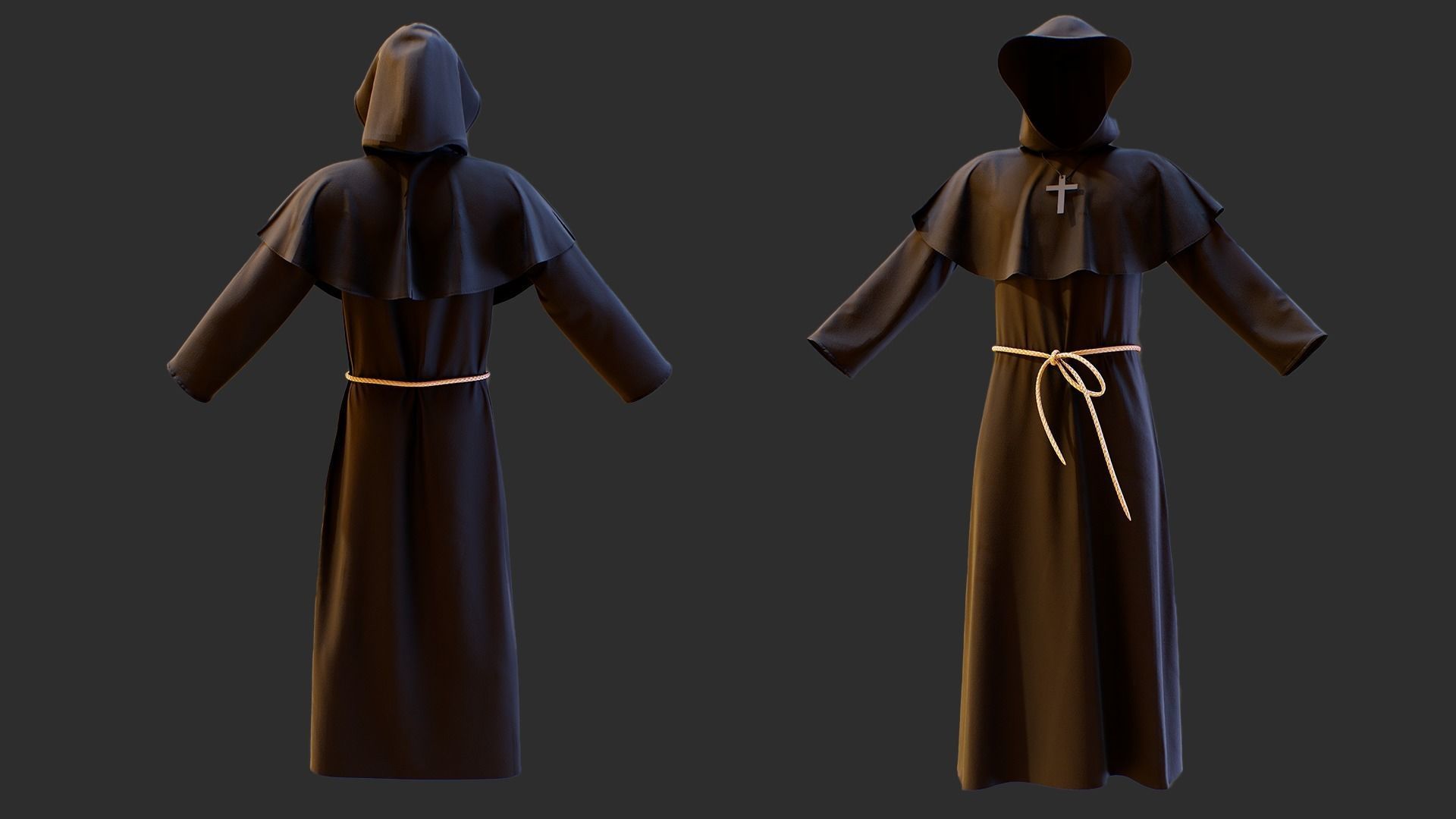 Medieval Priest Costume Low-poly 3D model_3