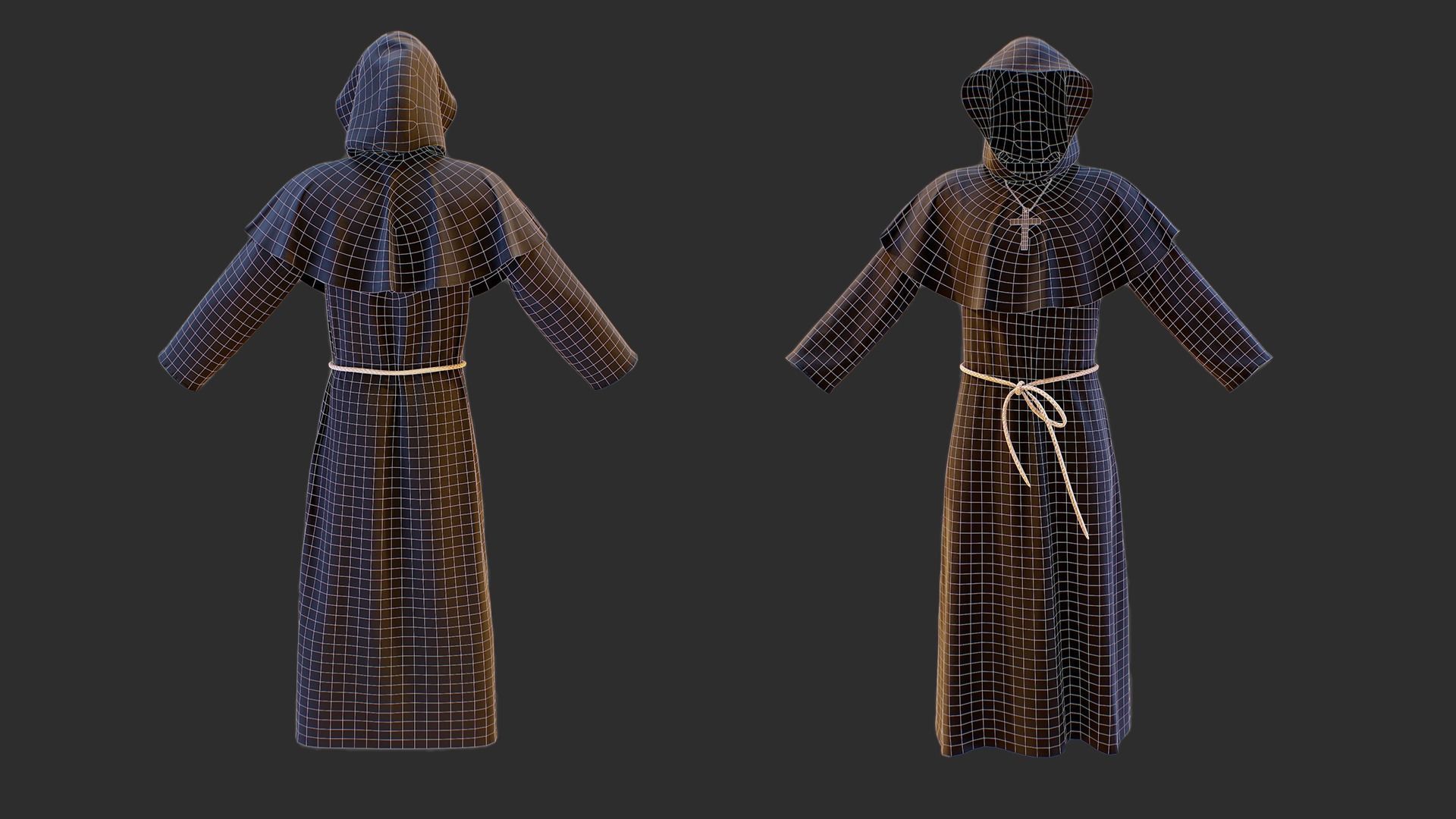 Medieval Priest Costume Low-poly 3D model_2