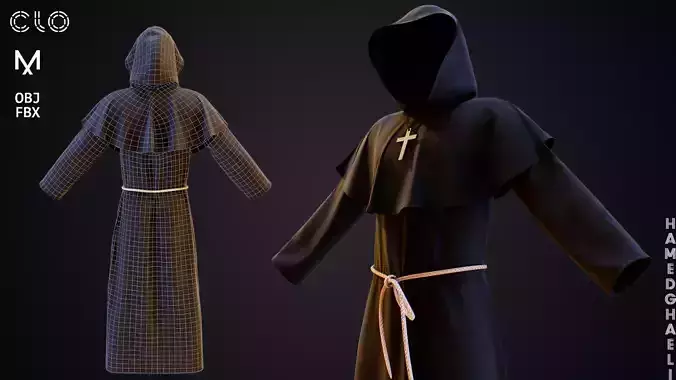Medieval Priest Costume Low-poly 3D model