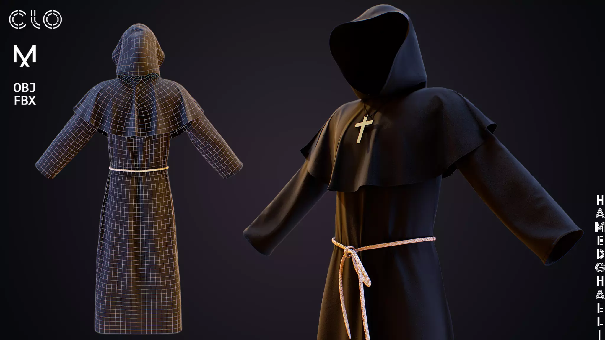 Medieval Priest Costume Low-poly 3D model_0