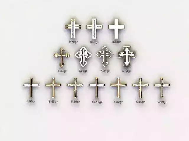 14 cross pendants in different sizes 