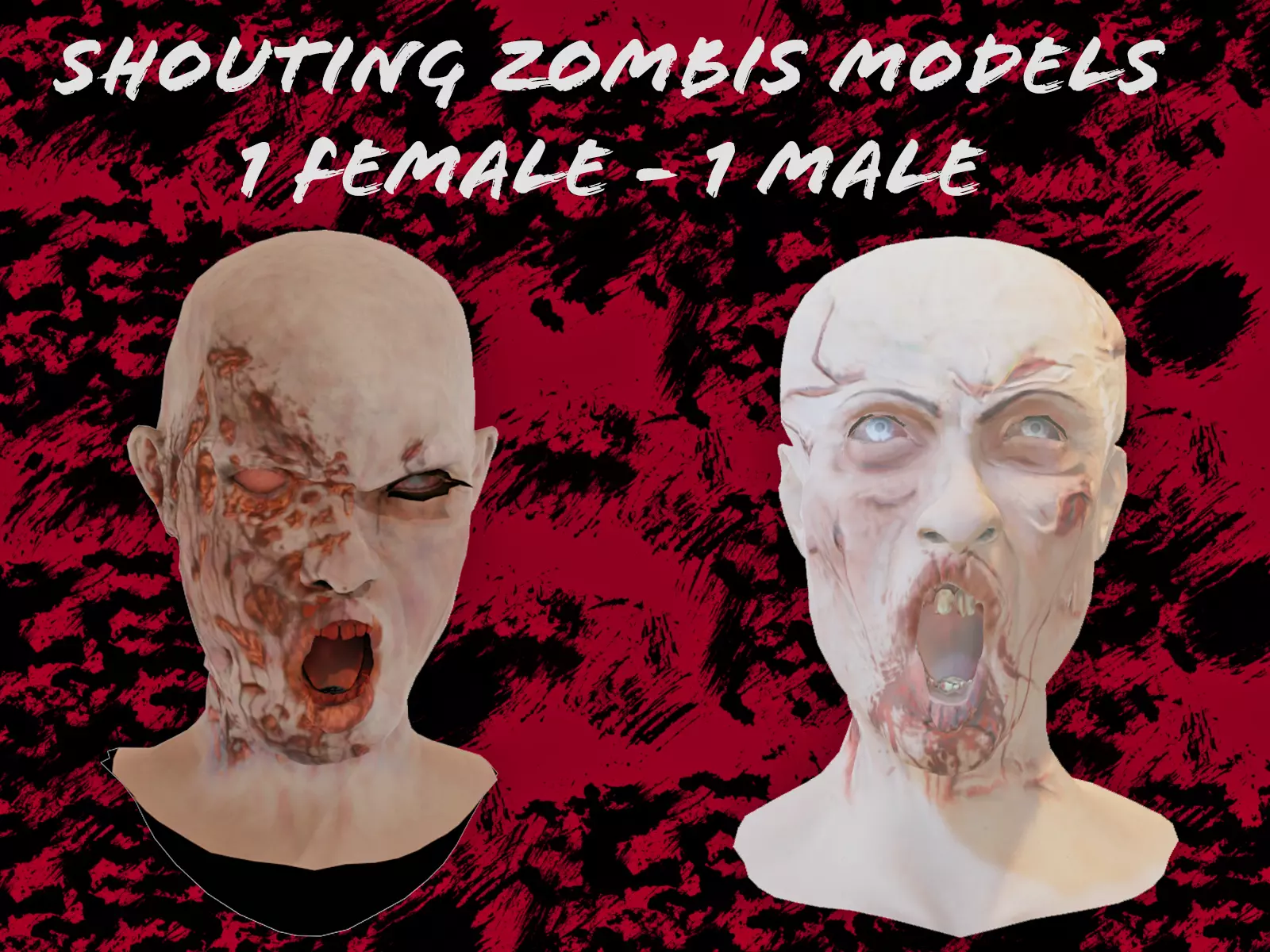 2 Realistic Zombi Head Models Male and Female 3D model_0