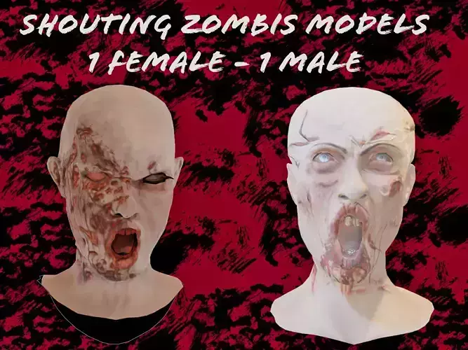 2 Realistic Zombi Head Models  Male and Female  