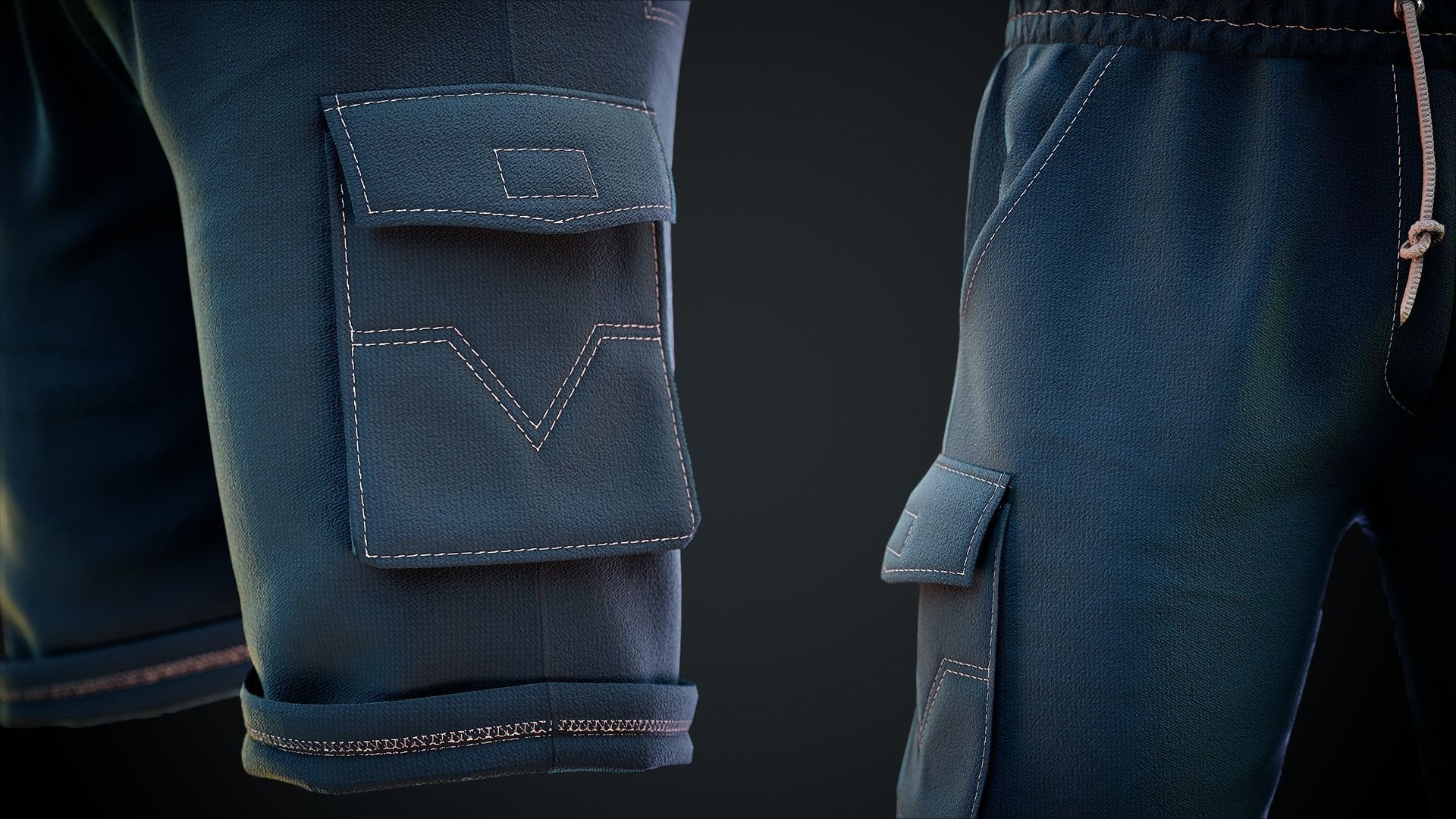Men Shorts Lowpoly With PBR Textures Low-poly 3D model_5