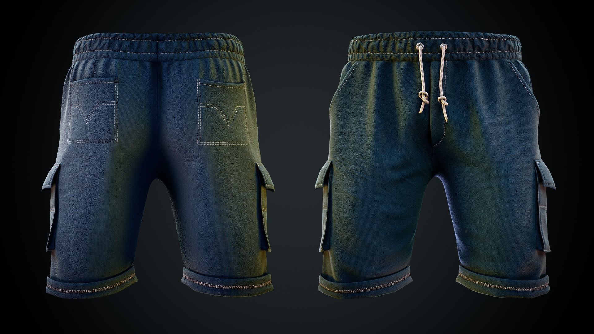 Men Shorts Lowpoly With PBR Textures Low-poly 3D model_2