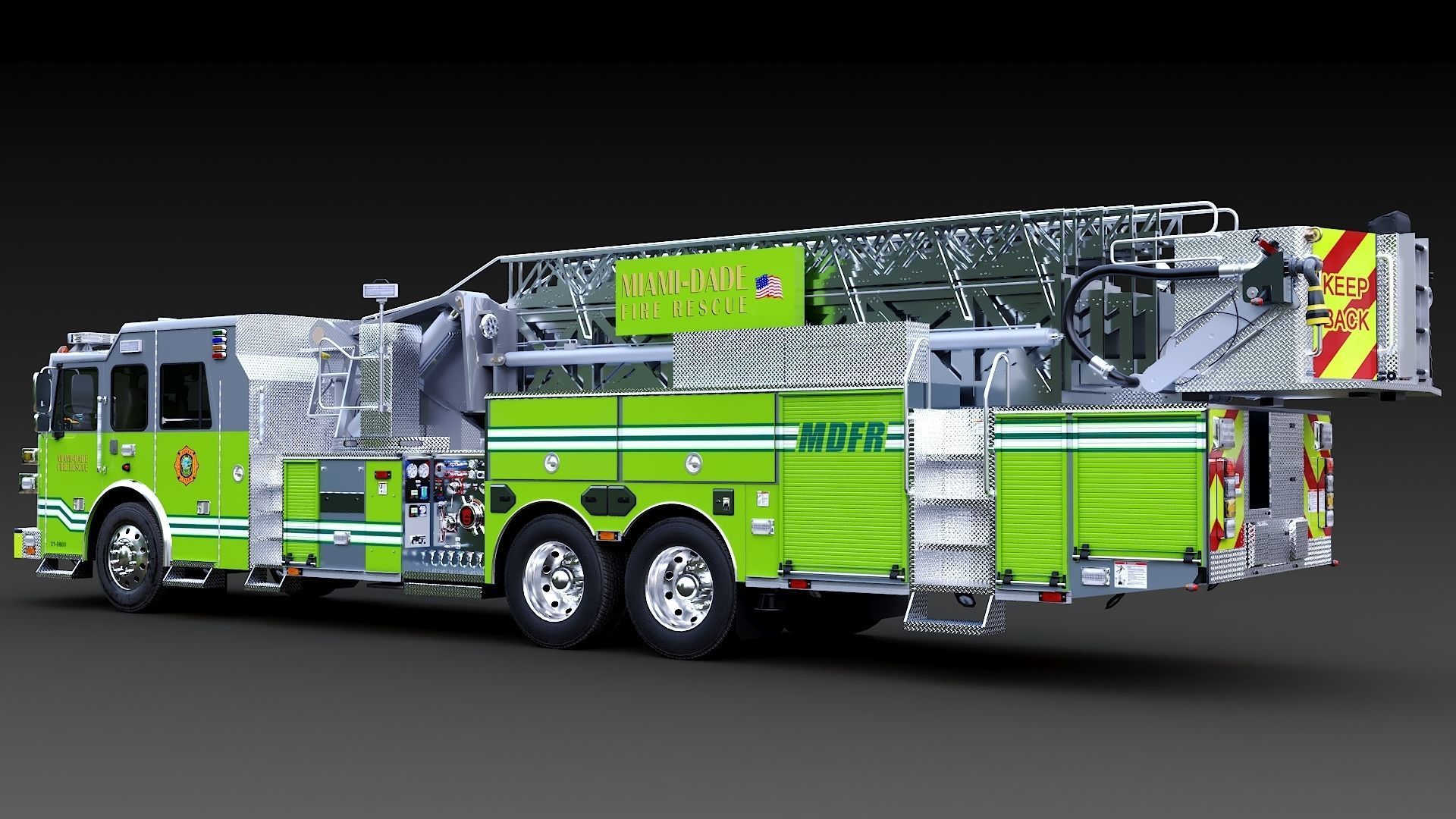 Fire Truck Aerial Platform Miame Dade Low-poly 3D model_10