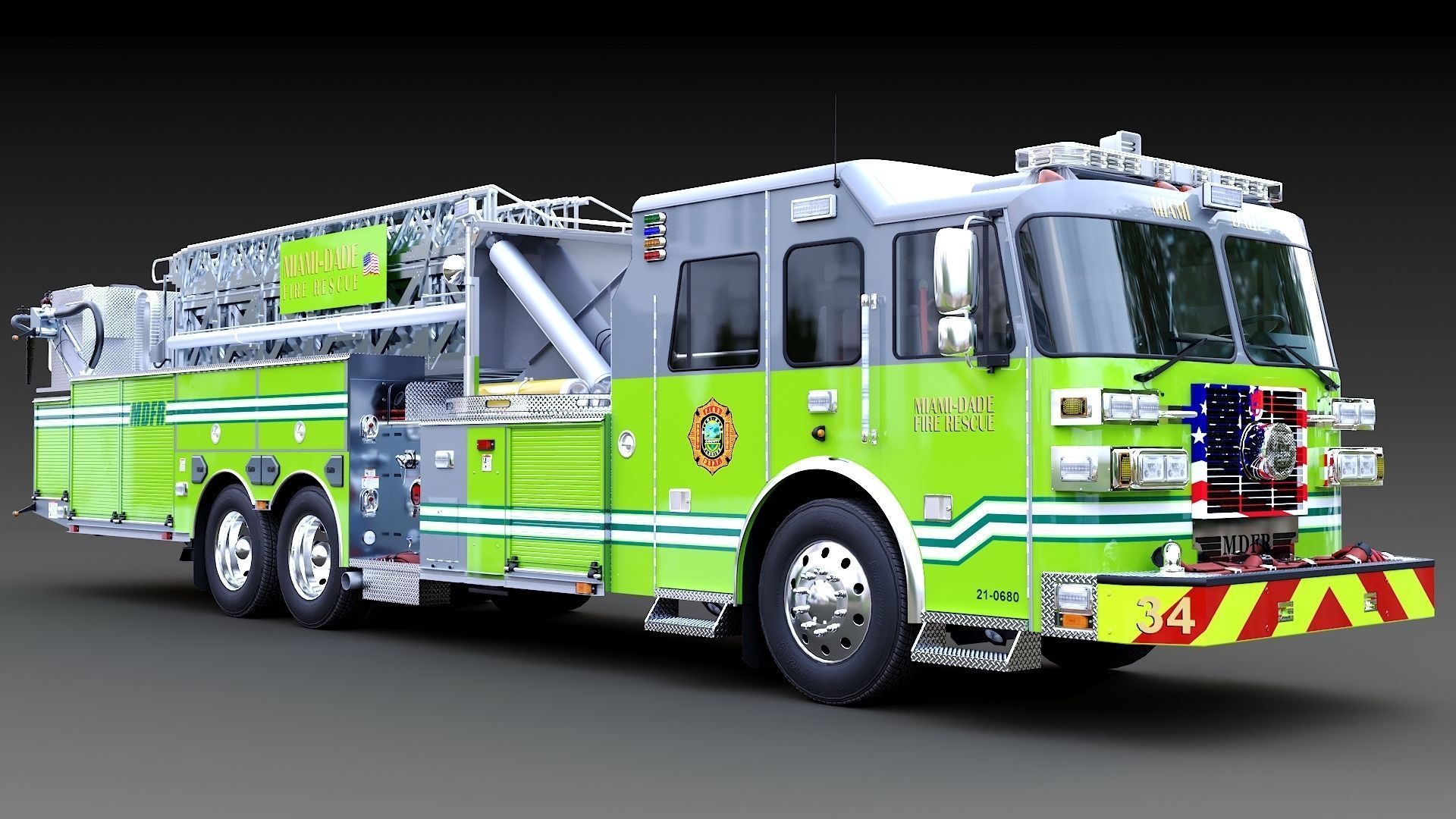 Fire Truck Aerial Platform Miame Dade Low-poly 3D model_4