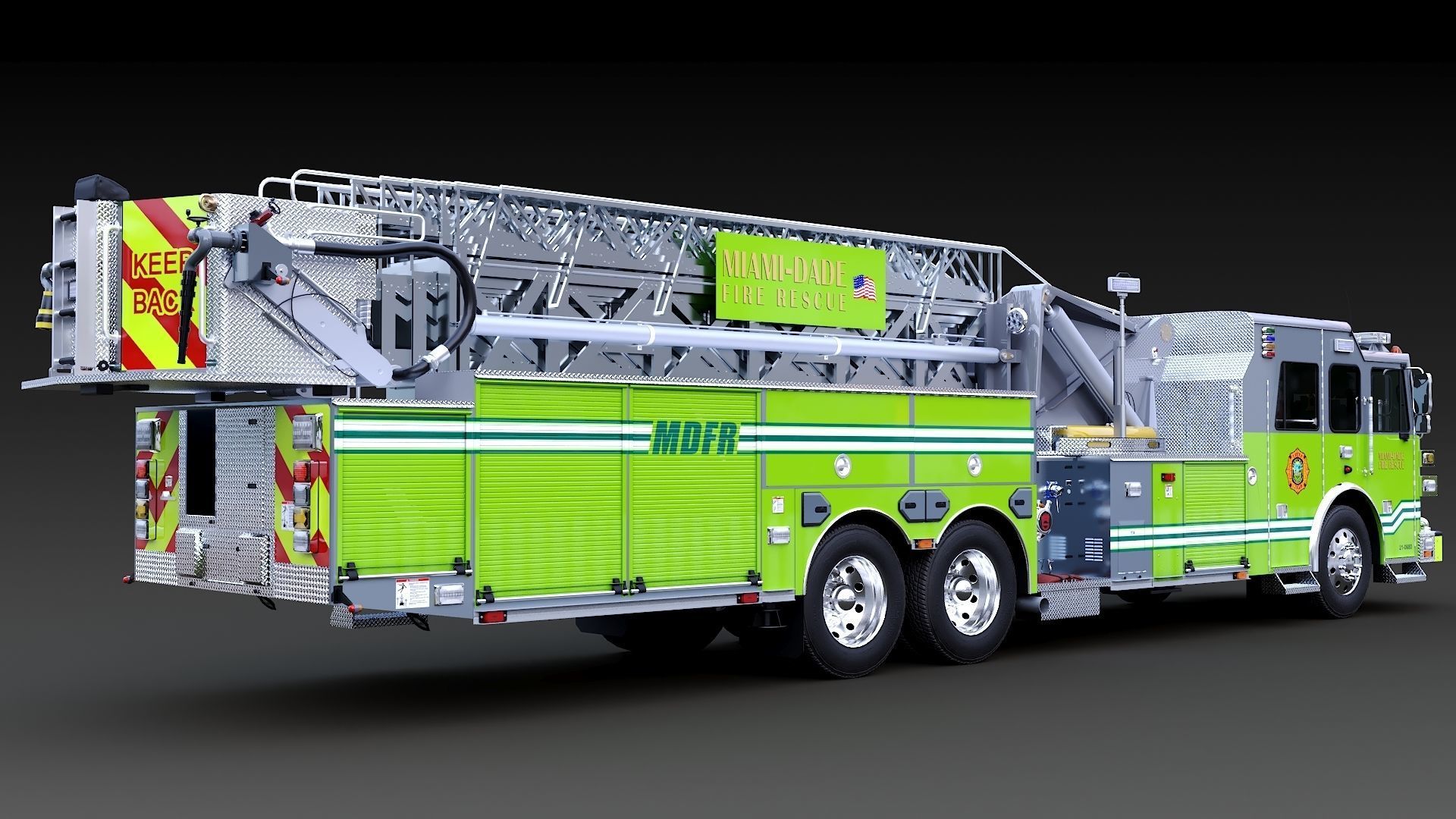 Fire Truck Aerial Platform Miame Dade Low-poly 3D model_9