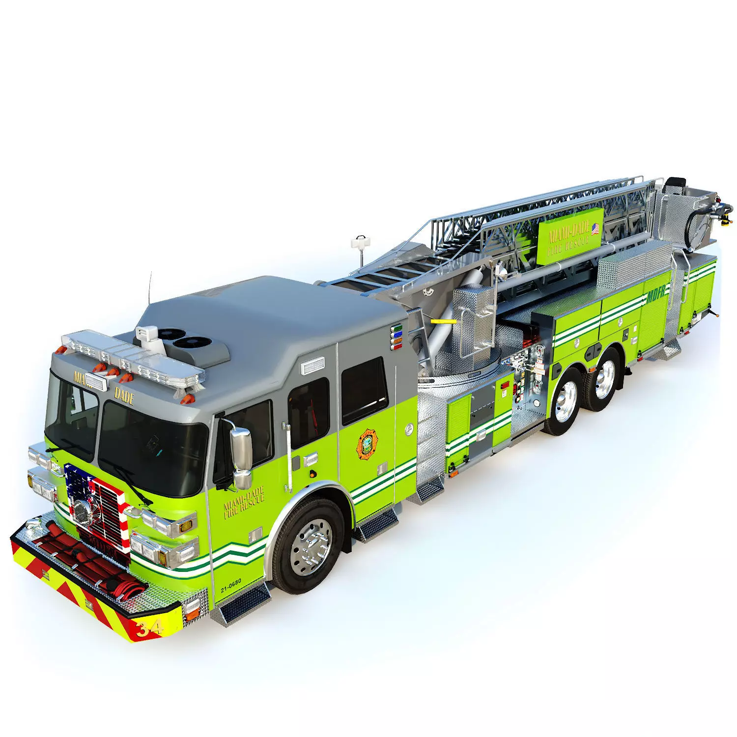 Fire Truck Aerial Platform Miame Dade Low-poly 3D model_0