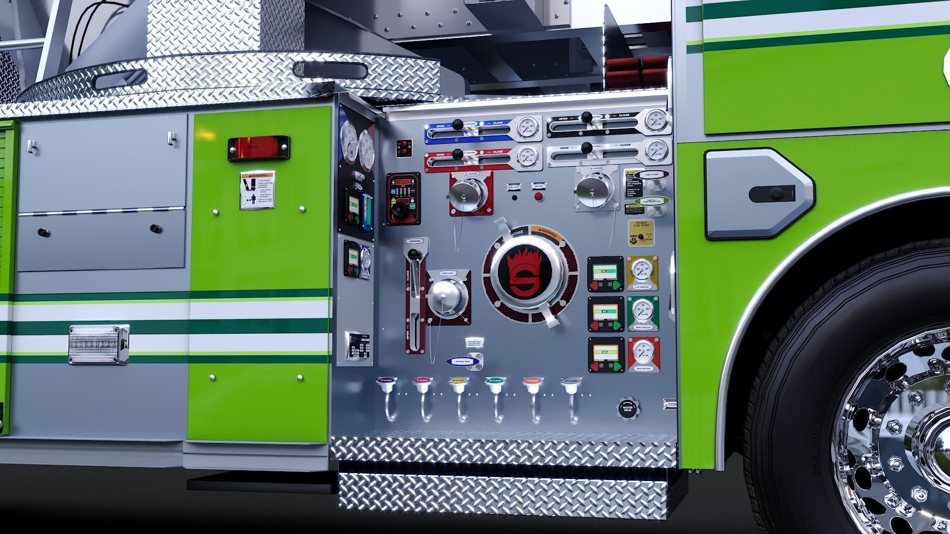 Fire Truck Aerial Platform Miame Dade Low-poly 3D model_14