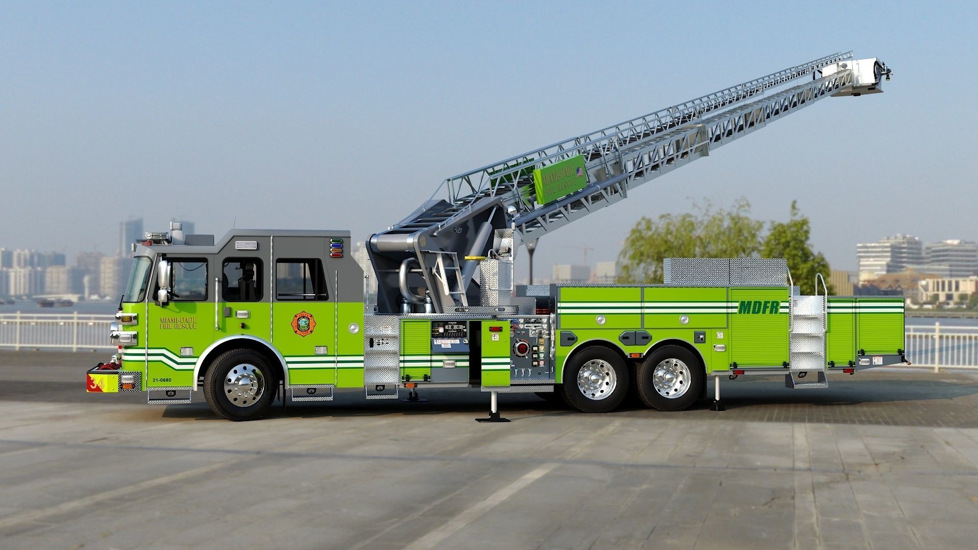 Fire Truck Aerial Platform Miame Dade Low-poly 3D model_2