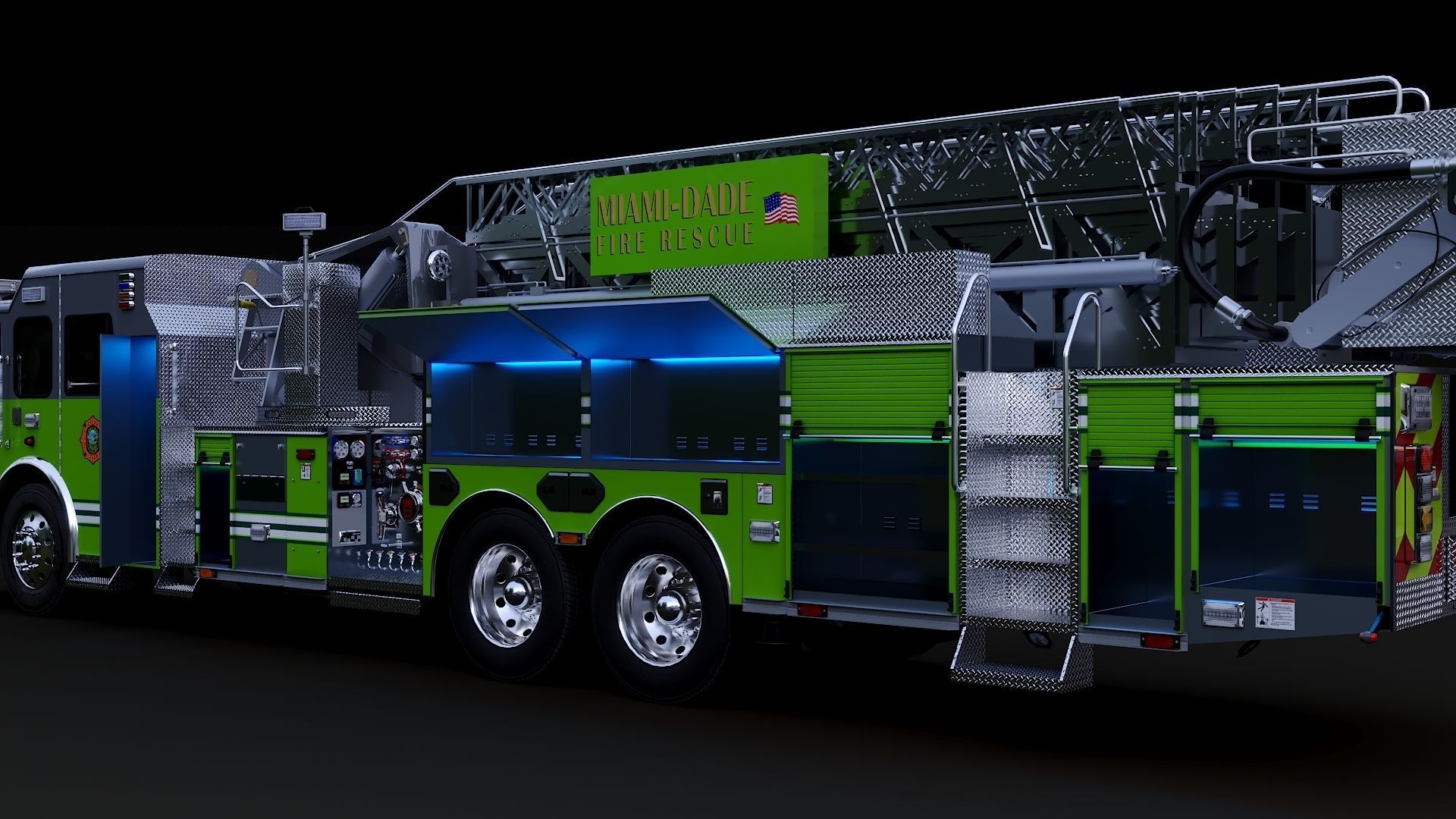 Fire Truck Aerial Platform Miame Dade Low-poly 3D model_31
