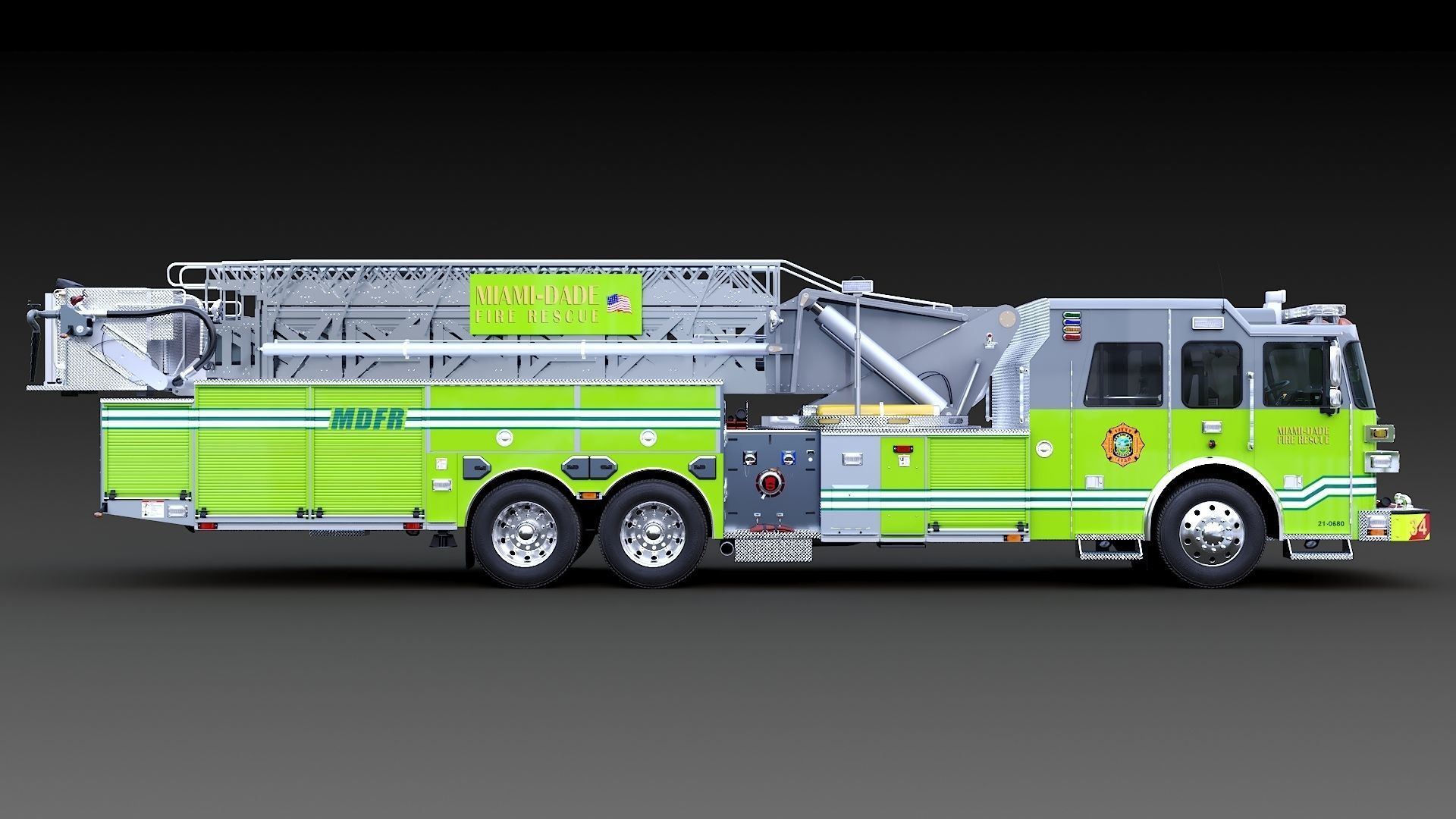 Fire Truck Aerial Platform Miame Dade Low-poly 3D model_7