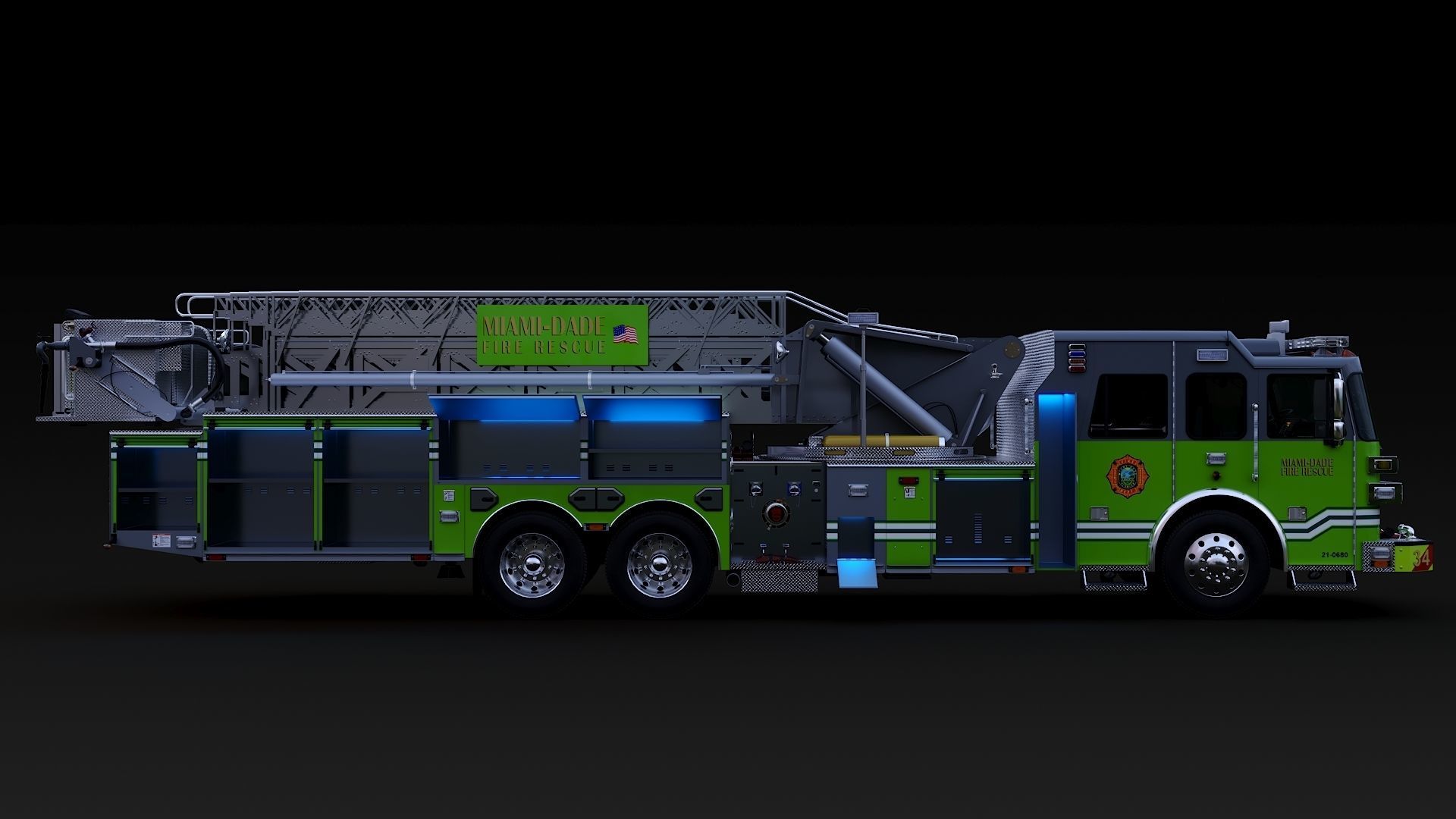 Fire Truck Aerial Platform Miame Dade Low-poly 3D model_32